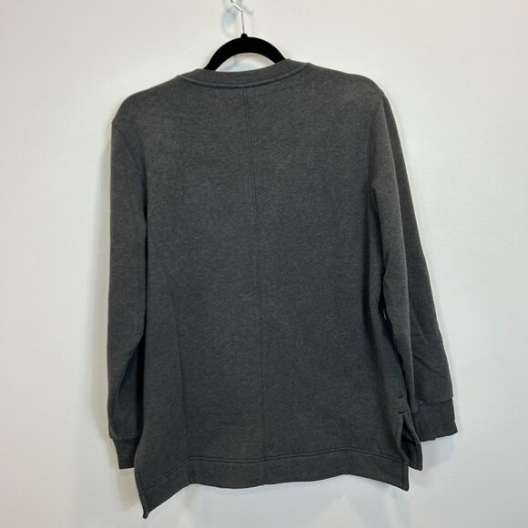 Athleta Retroplush Sweatshirt Medium Crewneck Gray Fleece Zip Pocket 982561 - Picture 9 of 10